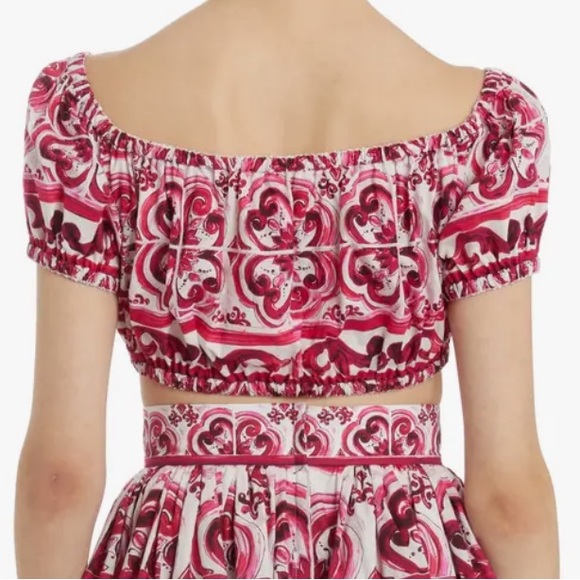 Dolce&Gabbana Tile Print Cotton Crop Top (IT40) - Picture 3 of 15